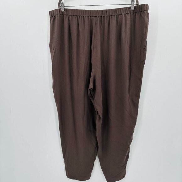Eileen Fisher Women Silk Georgette Crepe Brown Tapered Leg Cropped 2X Pants NEW - Picture 3 of 7